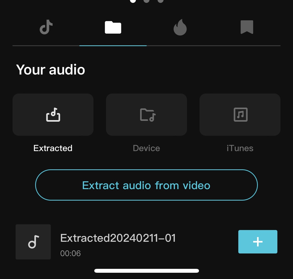 Screenshot of the second tab with the folder icon selected and three buttons: Extracted, Device, and iTunes