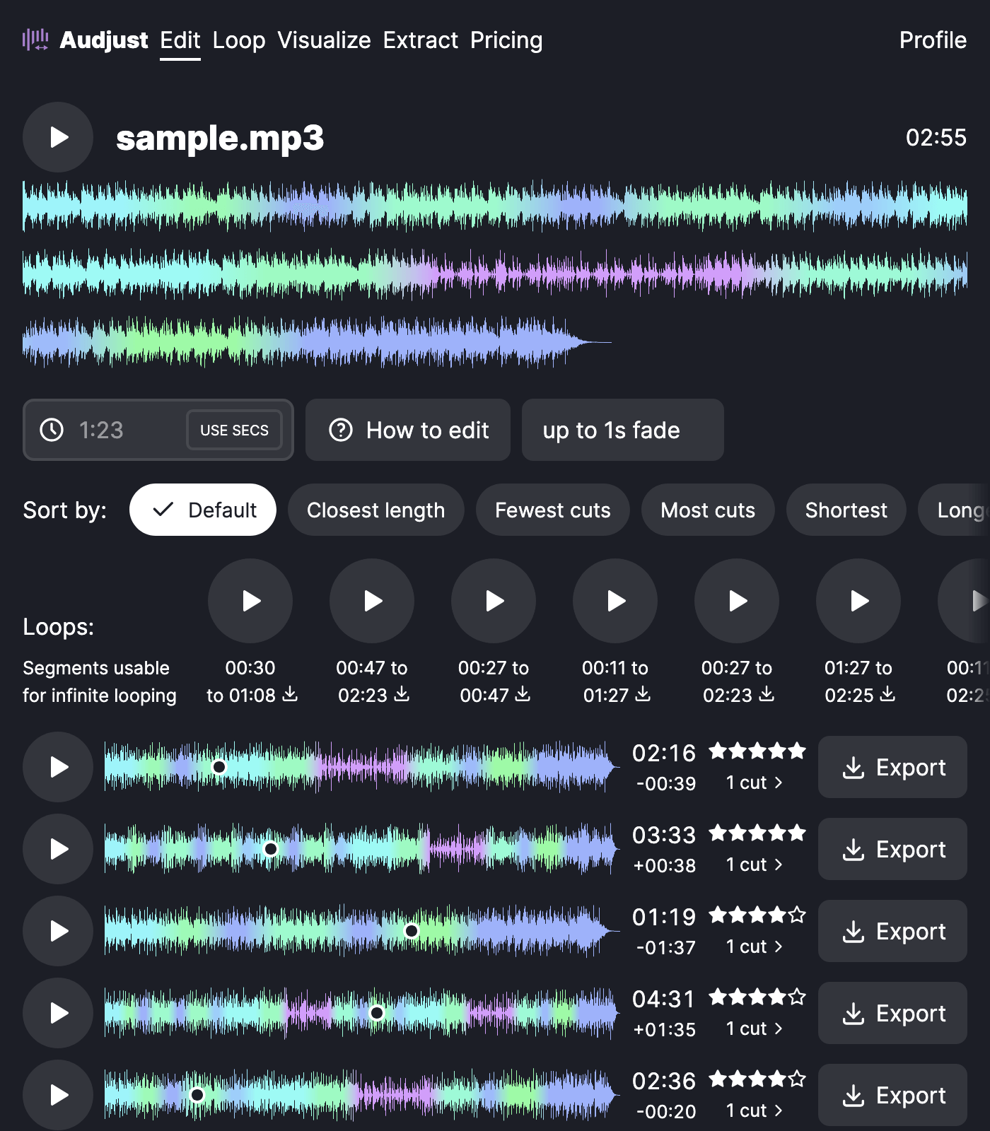 Screenshot of the application in edit mode